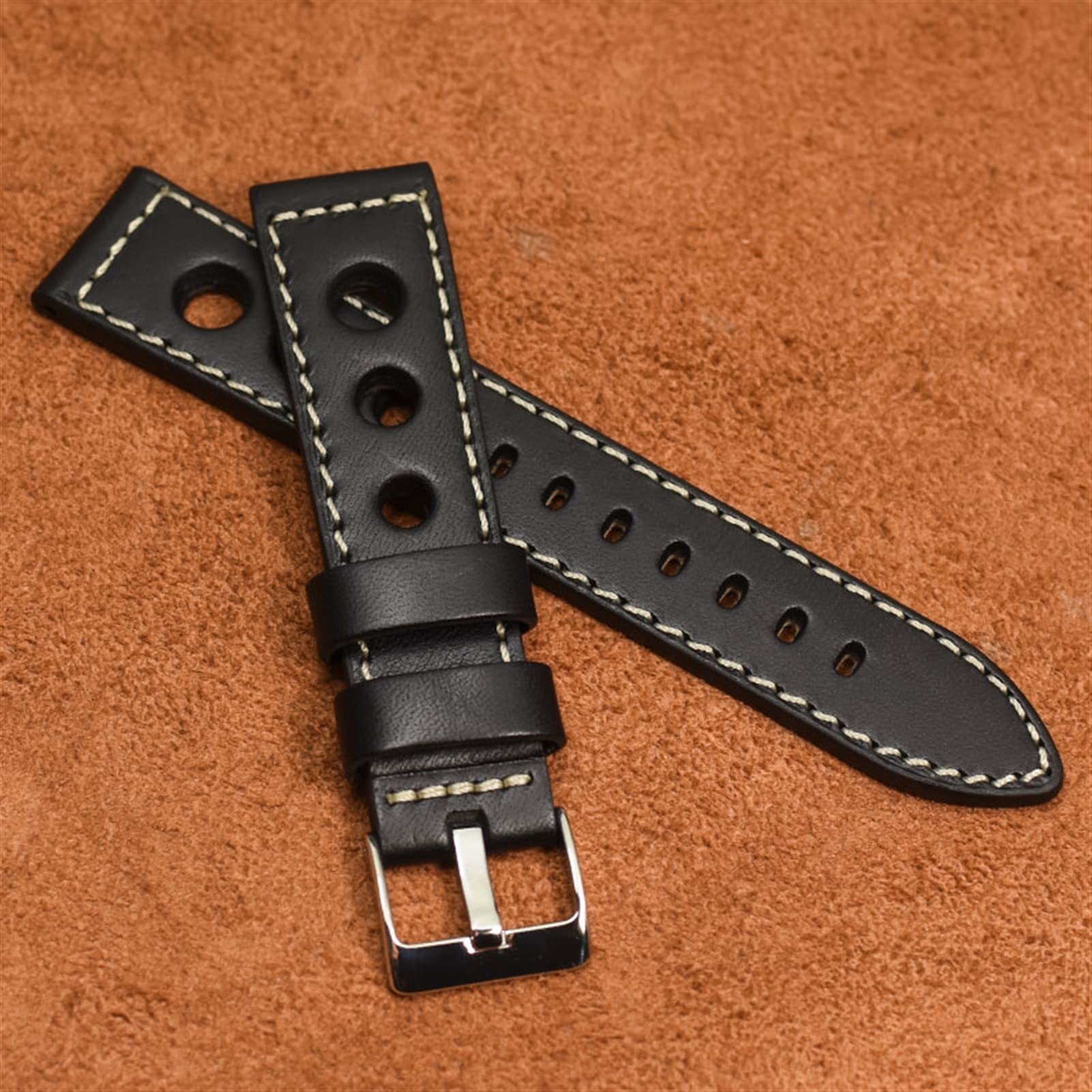 Watchbandstraps en Cuir Authentique Brune Noir Taille 20 mm 22 mm 24 mm Bracelet de Bracelet
