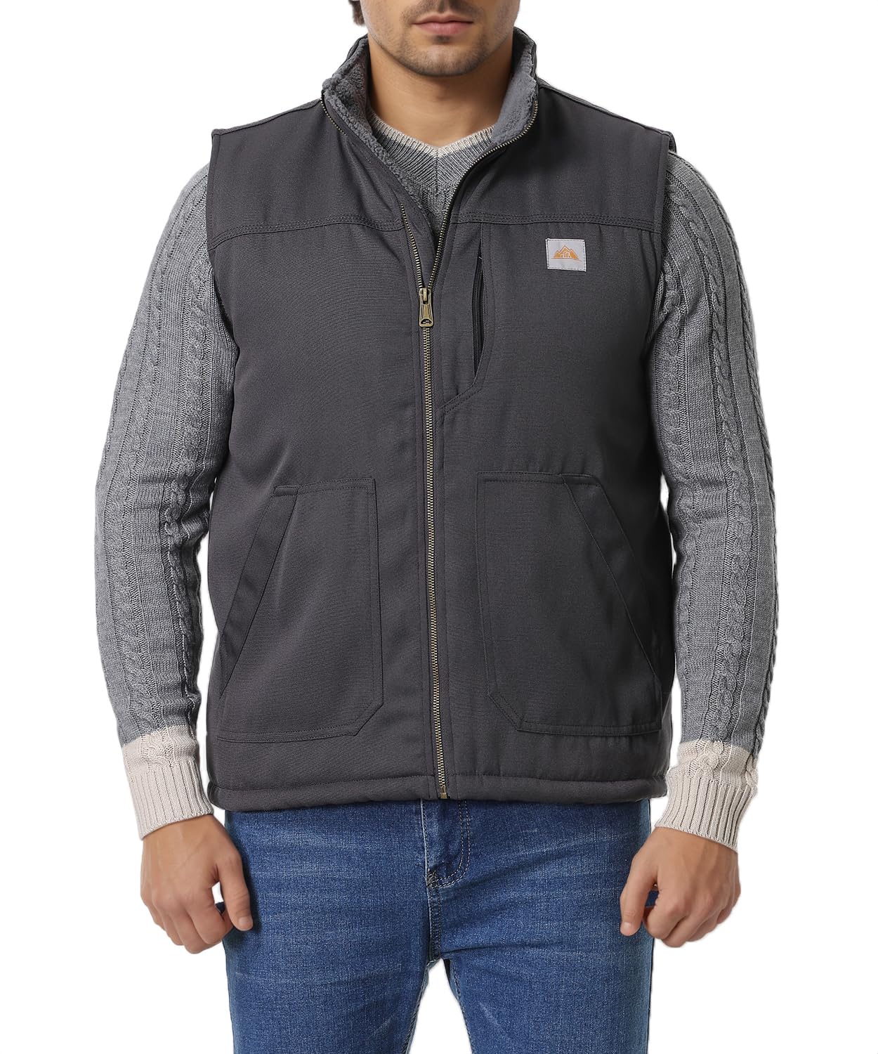 TUAOVAMen's Loose Fit Workwear Vest Fleece-Lined Durability Waterproof  Mock-Neck Vest