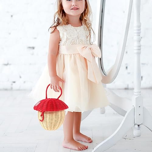 Miniatura 6 de TEHAUX Bolsa de ratán, bolsa de cubo de ratán, cesta de almacenamiento tejida a mano, bolso de ratán, bolso de caramelo, cesta de hongos tejida para