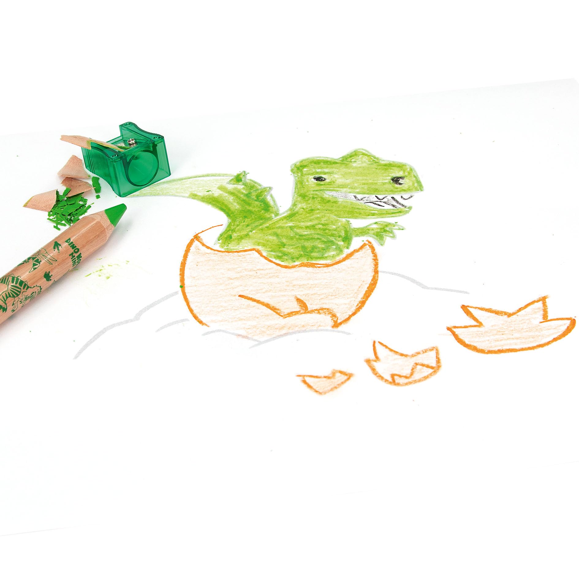 Depesche 12180 Dino World Mini Dino Colouring Pencils, 5 Thick Colouring Pencils with Sharpener, White - Image 4