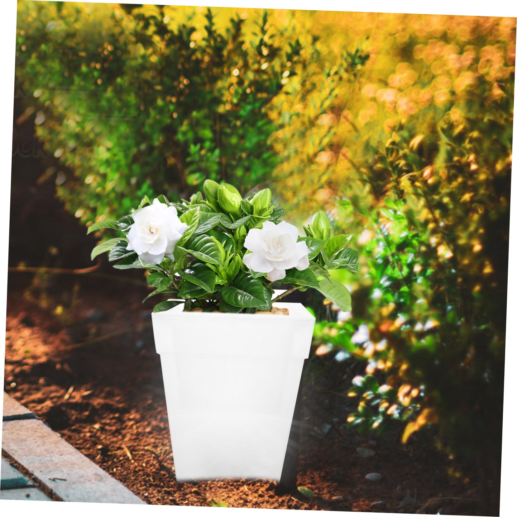 Vaso da Fiore Solare Luminoso Quadrato Decorazione Giardino Esterno con Luce LED Lampada Solare da Prato per Patio Cortile e Vialetti