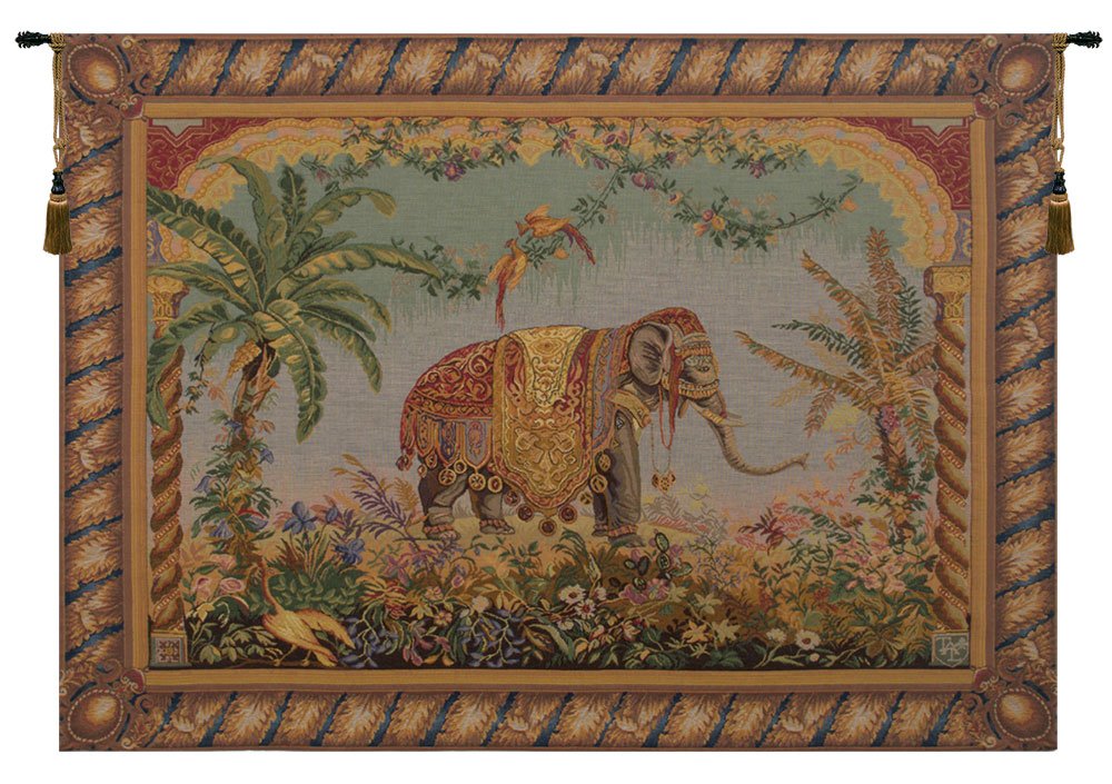 C Charlotte Home Furnishings Inc Le Elephant French Tapestry Wall Hanging | Viscose, Cotton and Polyester Blend Art | 41x58 Inch Home Decor Accents