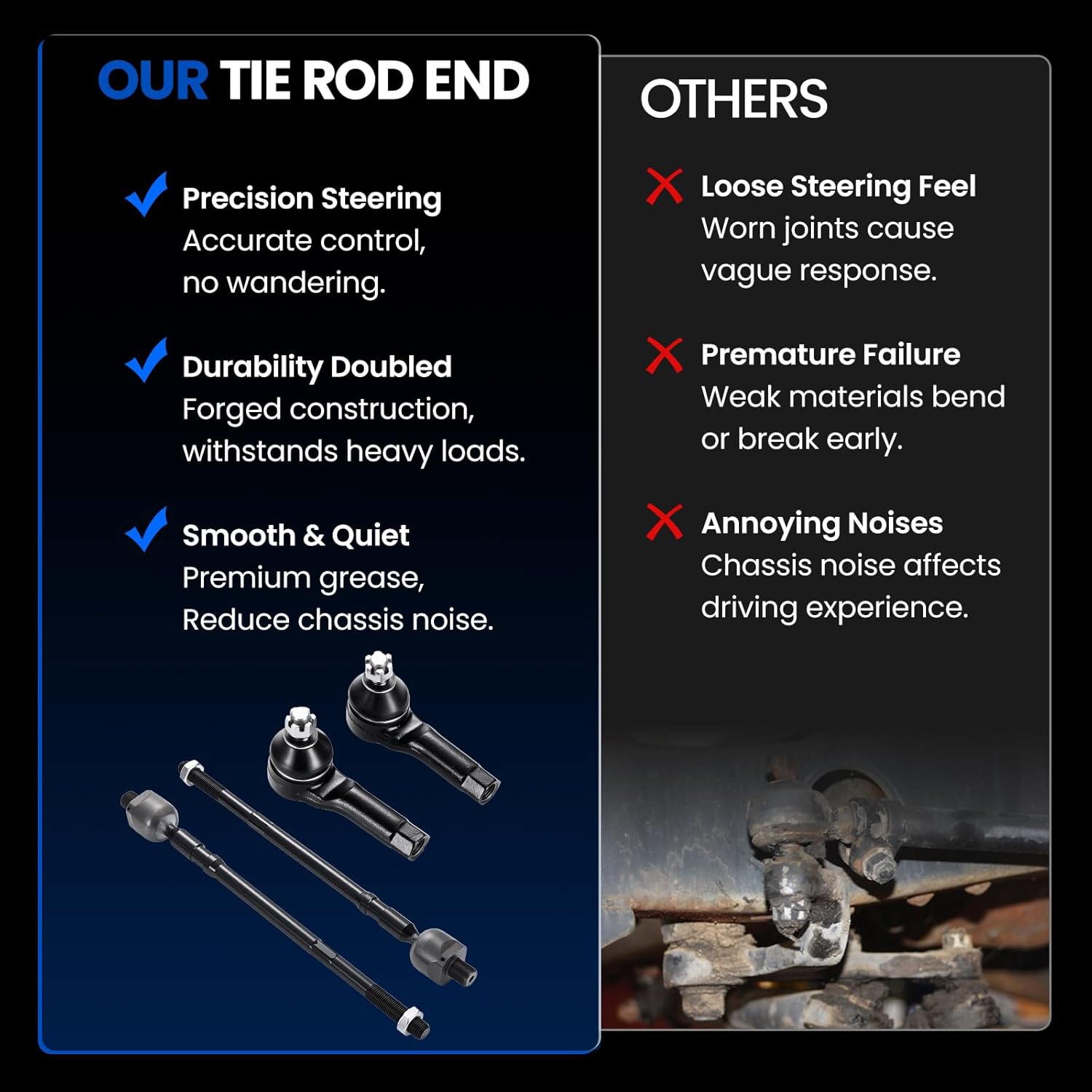 6-PC Tie Rod Ends Kits Compatible with Nissan Altima 2002-2006,2xInner EV427,2xOuter ES3438 ES3407,2xdust cover