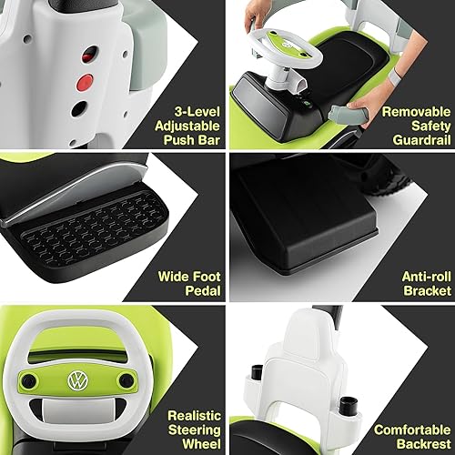 Miniatura 5 de Costzon Coche de empuje para niños pequeños, cochecito Volkswagen 3 en 1, auto deslizante para caminar con toldo, asa, barandilla, música y faros,