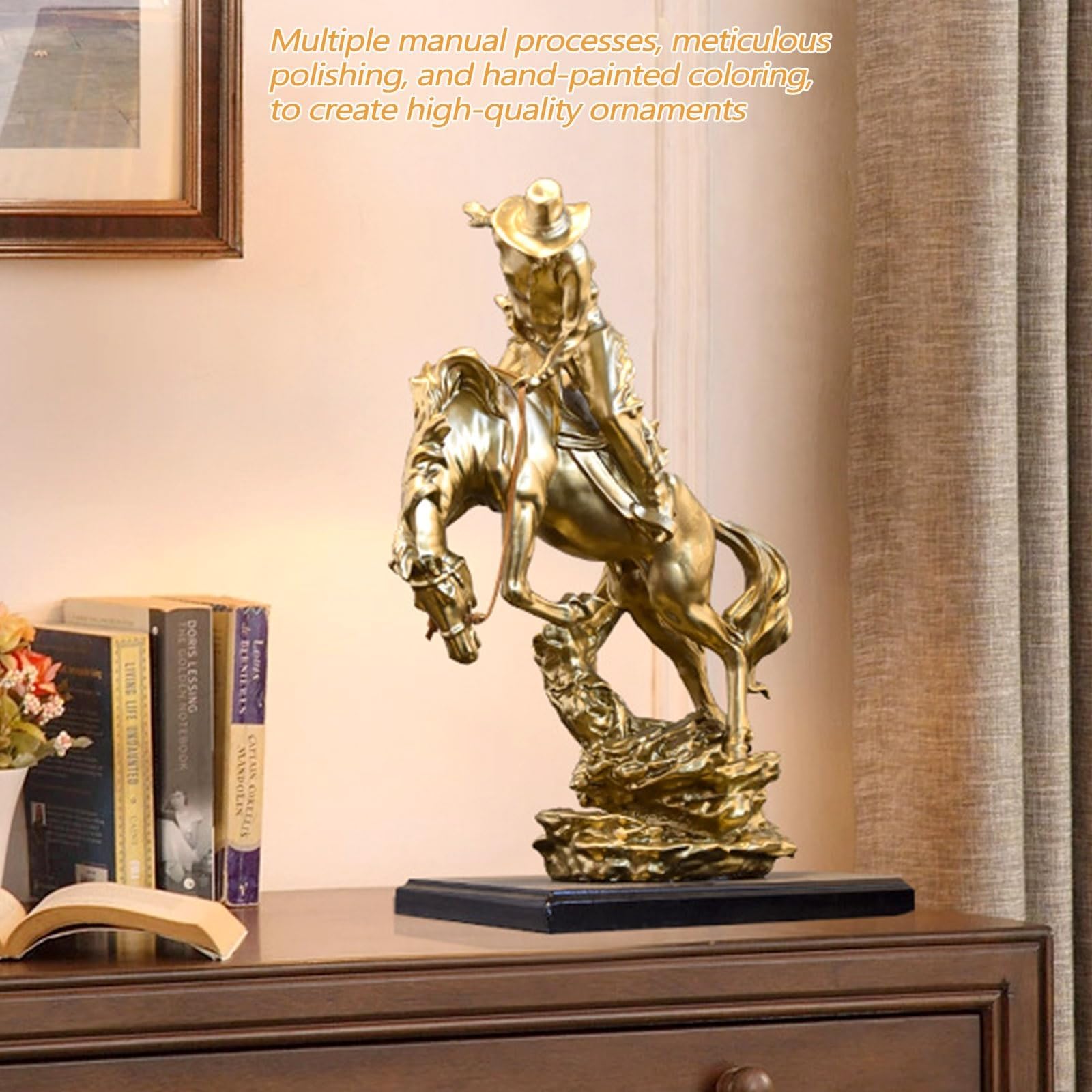 Artystyczna statuetka - ozdobna rzeźba - zachodni kowboj jadący koń statuetka rycerza wojownika figurka z żywicy kolekcja Bucking Bronco statua, figurka artystyczna kolekcja prezentów do