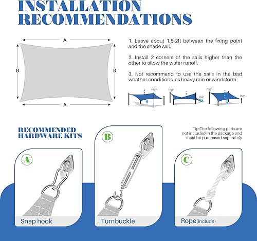 Miniatura 5 de ECOOPTS Toldo rectangular impermeable de 8 x 12 pies, bloqueo UV, para patio al aire libre, pérgola, jardín (gris claro)