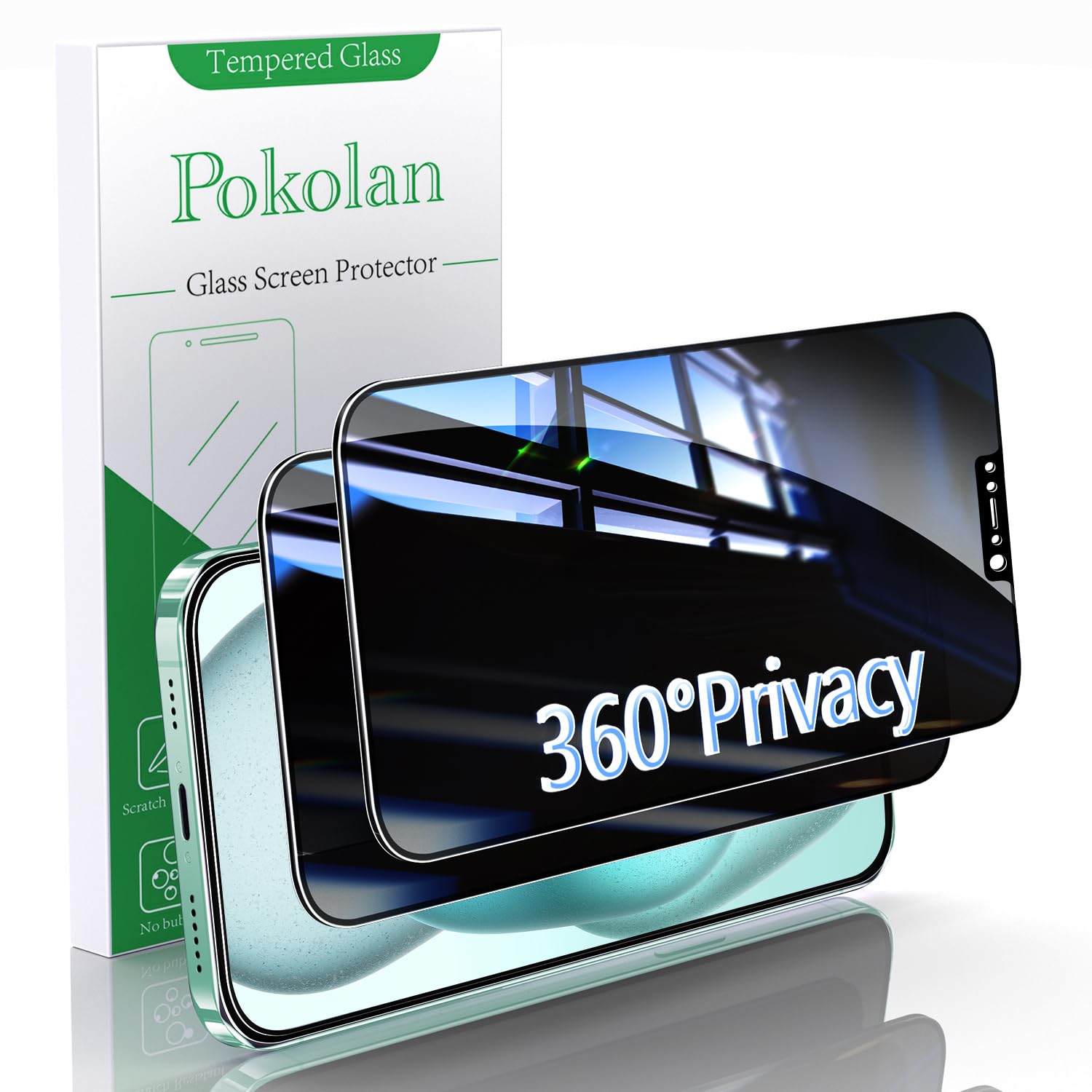 Pokolan 2 Piezas 360° Protector Pantalla Privacidad para iPhone 11/XR | Cristal Vidrio Templado 360 Grados 4 lados Anti Espía, Antirrayas, Antihuellas, 9H Dureza