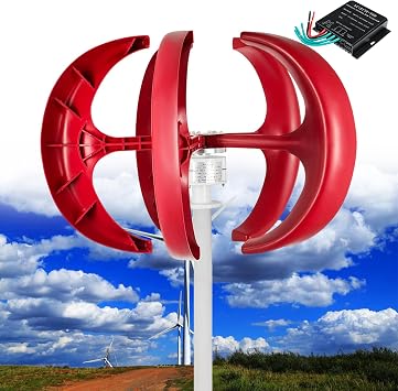 12000W Wind Turbine, 12V,24V,48V,110V,220V 5 Blade Wind Vertical Generator, 3 Phase AC Permanent Magnet Generator, Wind Turbine Kit, with Controller, for Hybrid Wind Solar System,Red12V