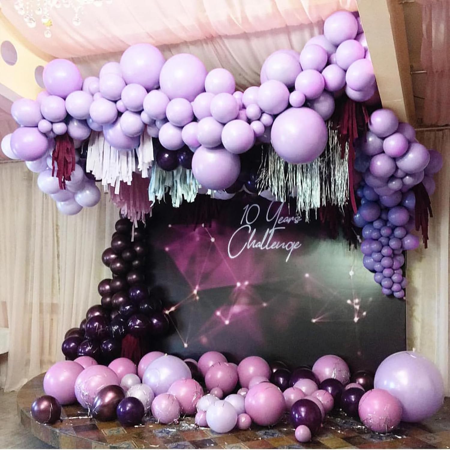Double Stuffed Pastel Purple Balloon Garland Arch - Double Layer Light Purple Balloons Include Pastel Purple and Rose Red Balloon Purple Balloons for Birthday Party Wedding Baby Shower Bridal Shower