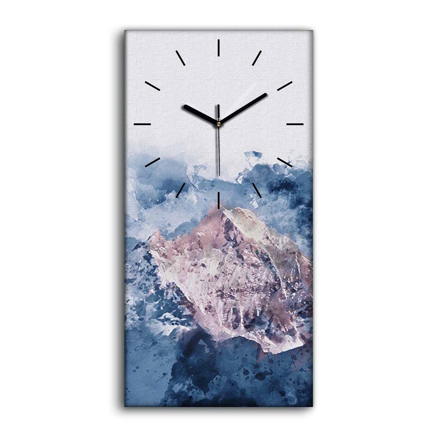 Horloge sur toile montagnes aquarelles 30x60cm pour salon moderne