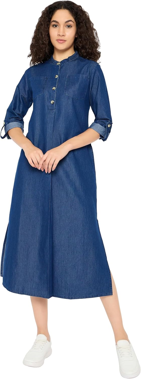 Gypsie Blu Casual Sylish Denim Long Shirt Dresses for Women Flowy Swing