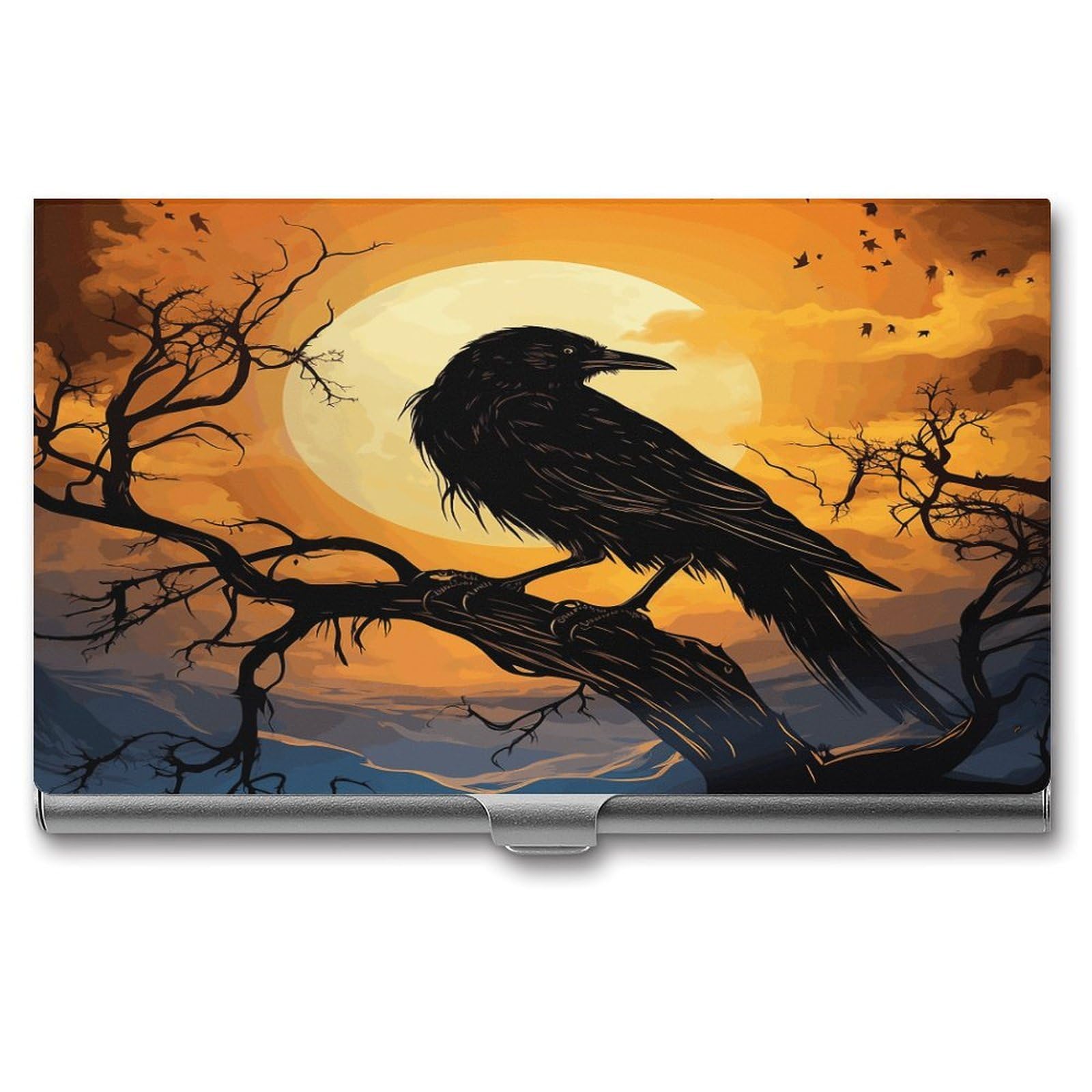 LZQPOEAS Crow Business Card Holder Aluminum Alloy Flip Cover Slim Name Cards Case Lightweight Business Name Card Holder Case Portable Purse Name Cards Holder