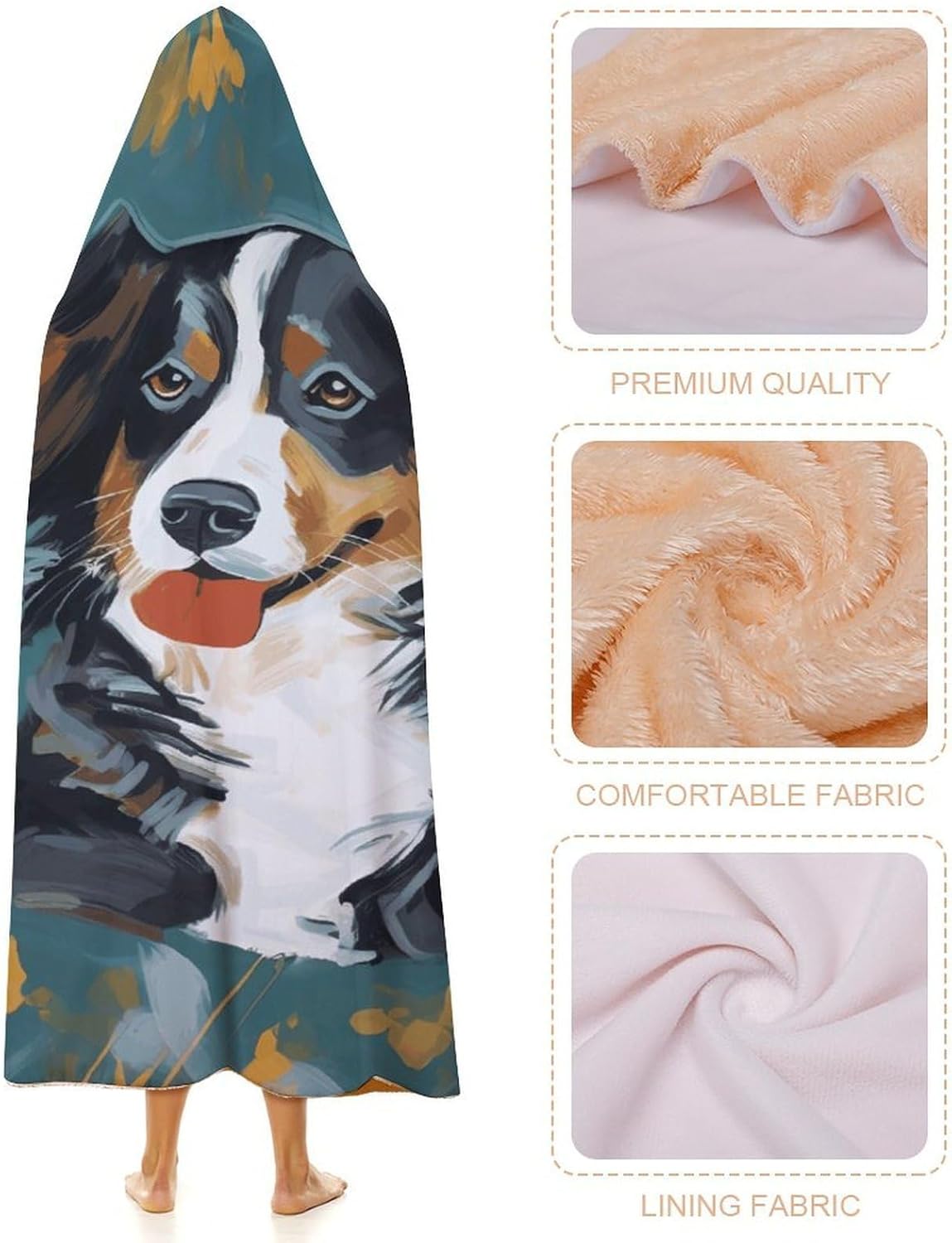 Dog Wearable Hooded Blanket, Ultra Soft Arctic Velvet Cape Cloak Unisex - Cozy Wearable Blanket