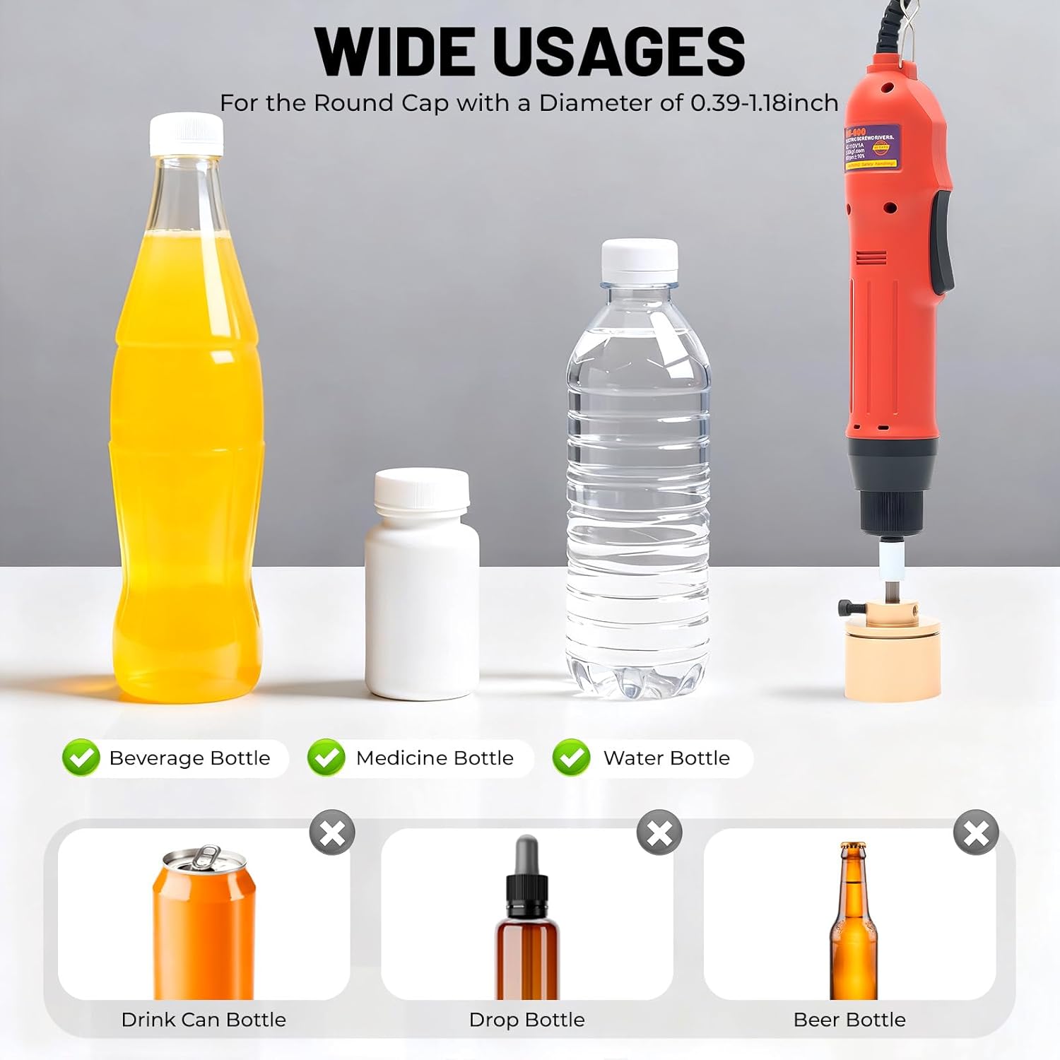Electric Handheld Bottle Capping Machine, Bottle Capper Screwing Sealing Machine for 10-30mm/0.39-1.18inch Round Plastic Caps