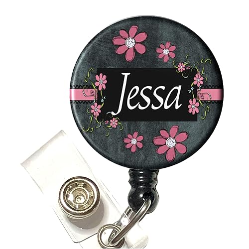 Pink Flowers Badge Reel - 10 Colors - Personalized Retractable ID Holder Floral Nurse Gift - You Fully Customize