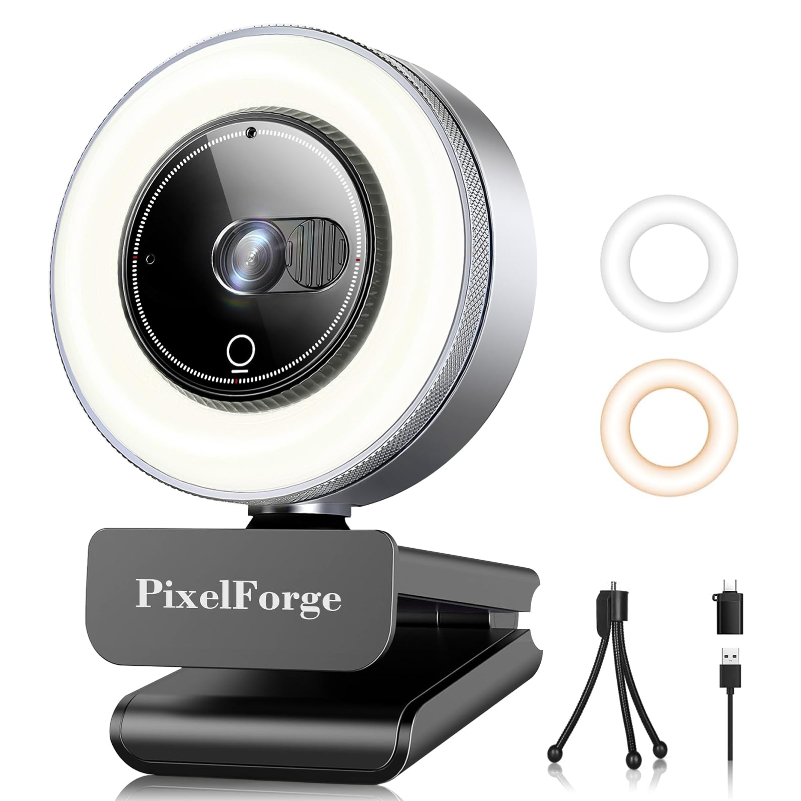 PixelForge 2K Webcam for PC with Microphone & Light & Privacy Cover, Web Camera for Desktop Computer/Laptop/Monitor/Mac, USB Streaming Camera for Zoom/Skype/Teams/Video Calling/Studying and Conference