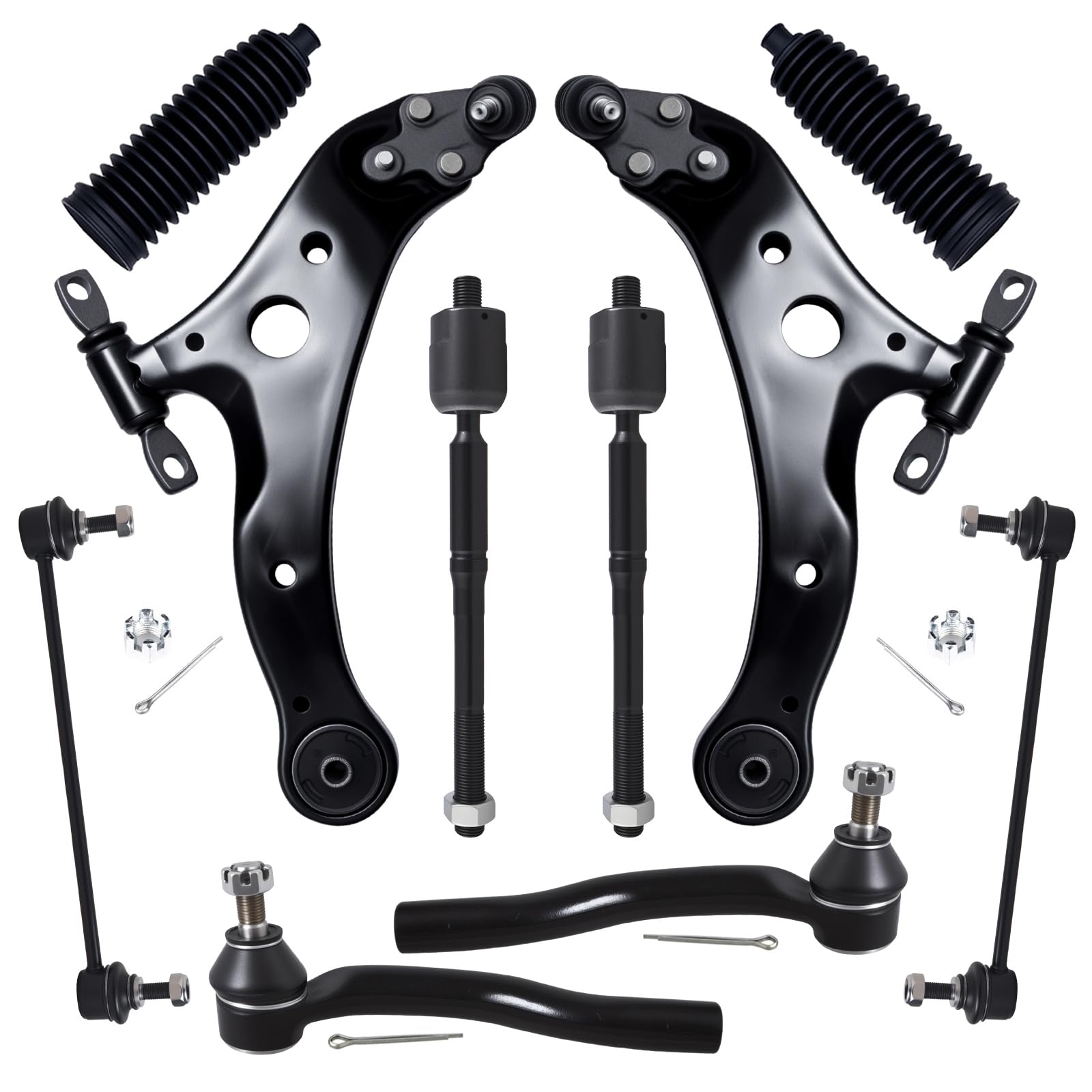 AUQDD 10Pc Front End Suspension Kit Fit For 2007-2011 To-yota Camry, 2 Lower Control Arm w/Ball Joint 2 Sway Bar Link 4 Outer & Inner Tie Rod End (#