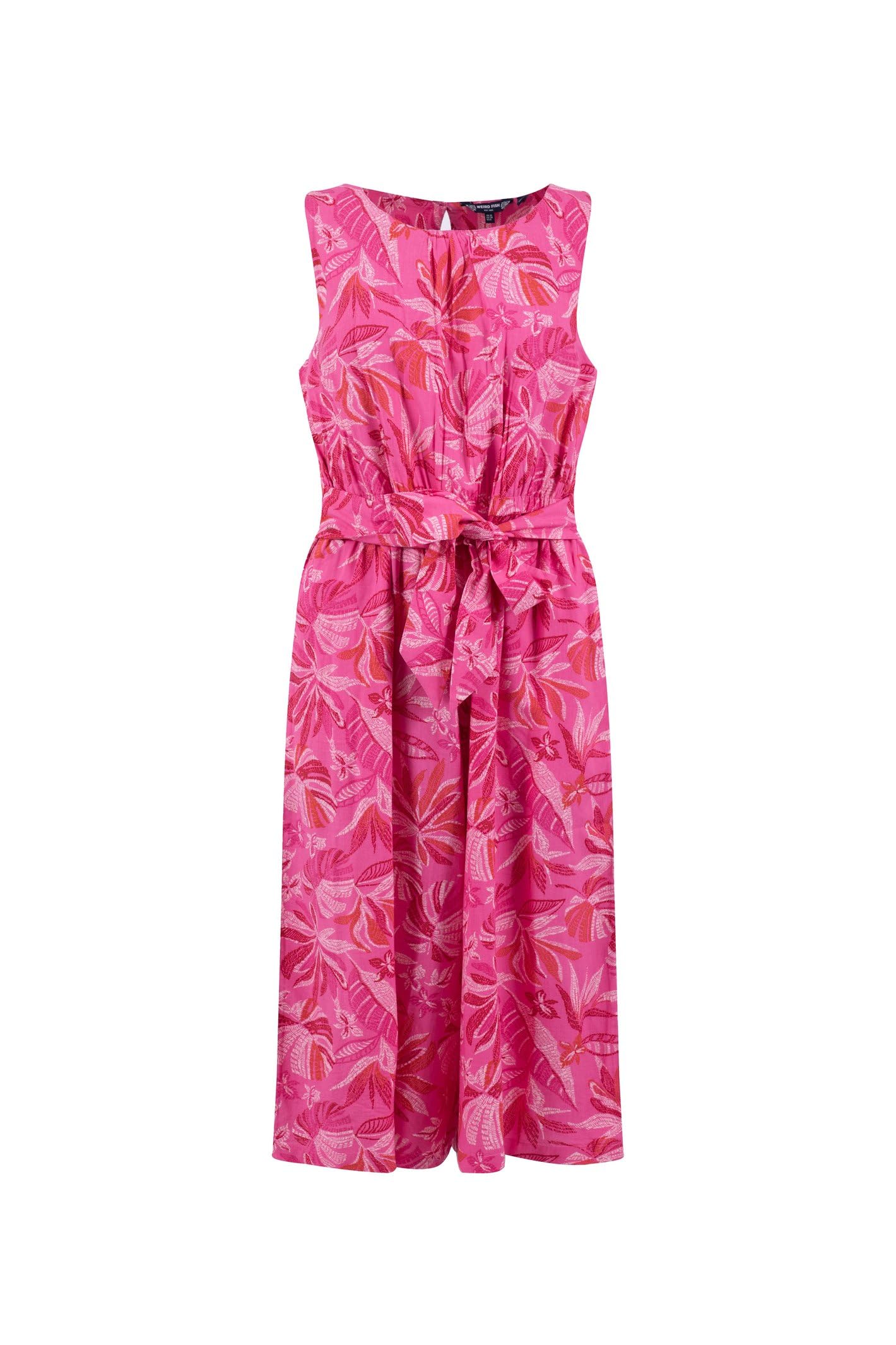 Weird Fish Women's Bright Pink Nalani Printed Viscose Jumpsuit In | Size: 16