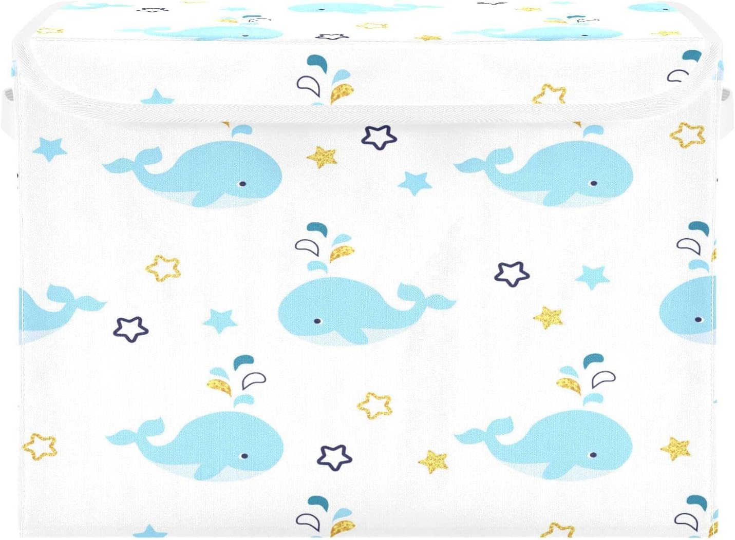 YIMKhome Cute Blue Whales Stars Storage Basket with Lid