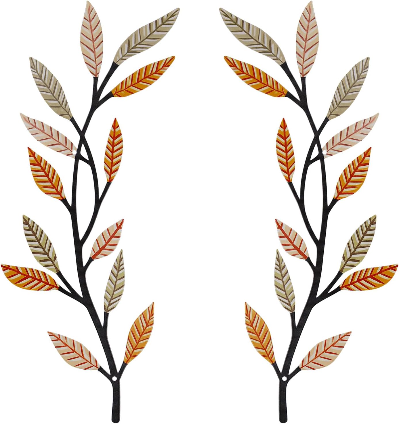 AHYS Metal Tree Leaf Wall Decor 2 PCS Rustic Vine Branch Leaf Wall Art for Living Room Bedroom Bathroom Decorations - Sunlit Wheat