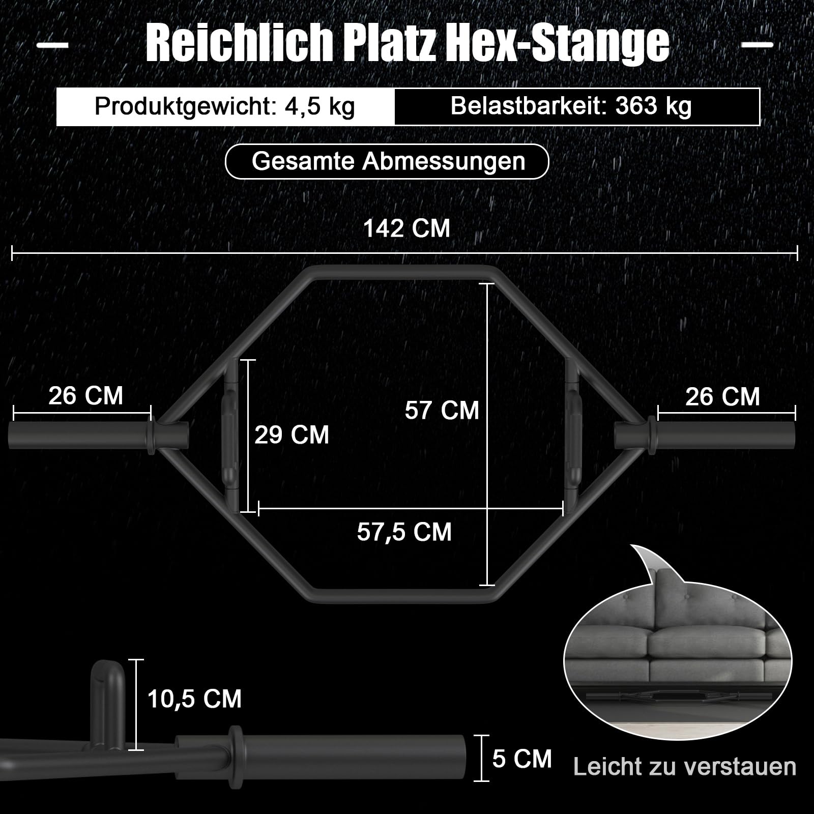 COSTWAY Trap Bar, 142 cm Hantelstange mit 2 Federverschlüsse & klappbarem Griff, Hex Bar 25/50mm Aufnahme, Olympic Bar für Kniebeugen Kreuzheben