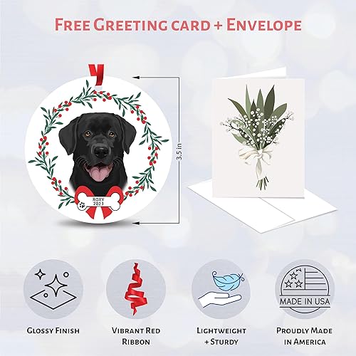 Miniatura 2 de Adorno de laboratorio negro personalizado, adorno personalizado con nombre de mascota para amantes del labrador perdiguero, perro, decoración del