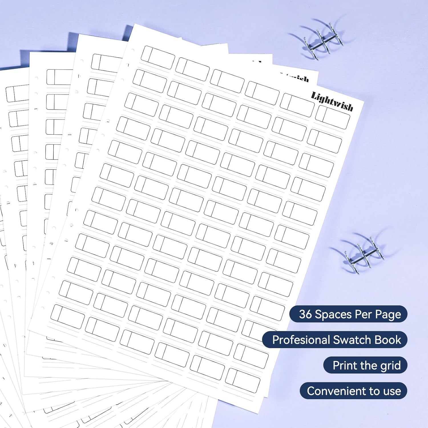 Lightwish Watercolor Swatch Book - 12 Detachable Sheets 100% Cotton 72 Spaces,15.35 * 10.63 in,300gsm/140lb Hot Press for Watercolor, Gouache, Oil Pastels - Spiral-Bound Color Testing Journal