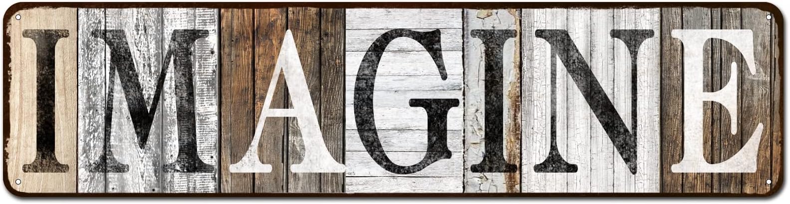 Quotes Wall Art Decor, Imagine Sign - Farmhouse Inspirational Motto Art Prints for Living Room, Dining Room, Kitchen, Bedroom, Bathroom and Home 4"x16"