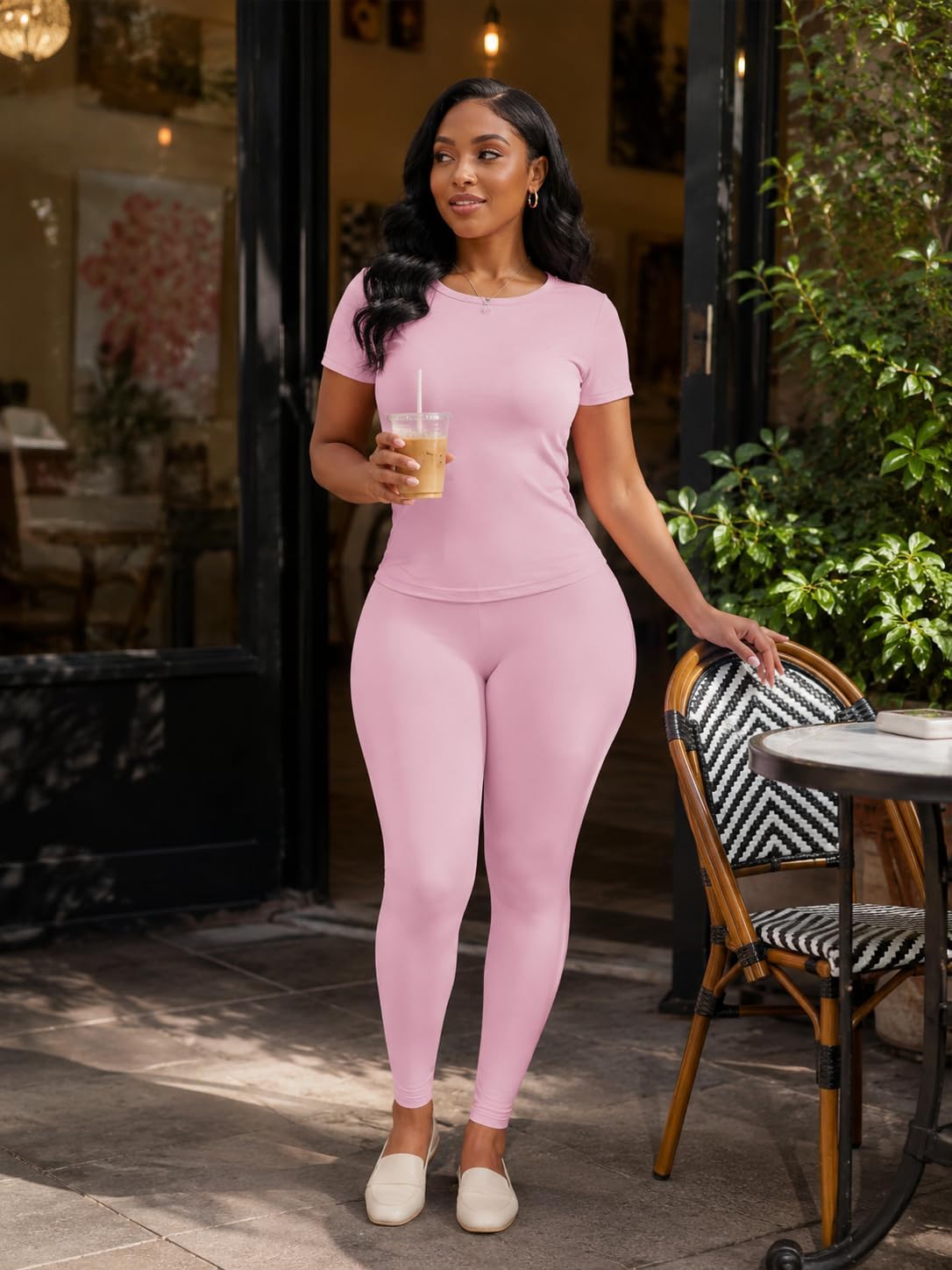 PinkPatty 2 Piece Outfits for Women Summer Casual Matching Sets Short Sleeve Top High Waisted Pants
