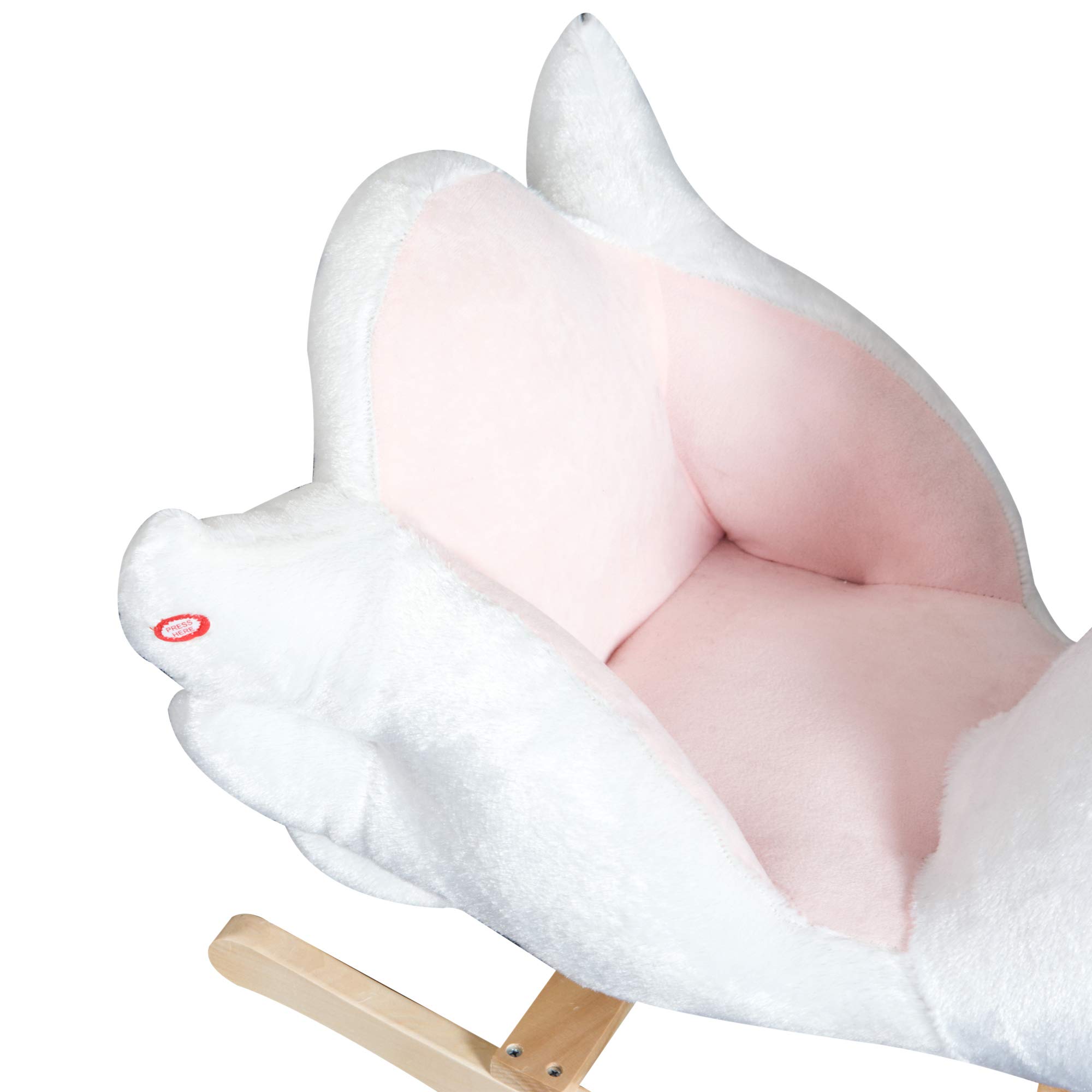 HOMCOM Schaukeltier Schaukelpferd mit Musik, 57 cm Baby Schaukel aus weichem Plüsch Schaukelspielzeug Spielzeug Wippe für Baby Kinder Kleinkinder ab 18 Monate Holz