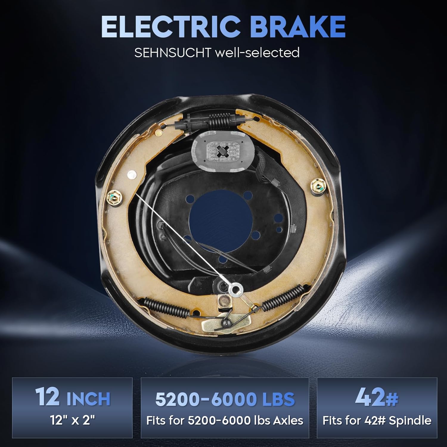 SEHNSUCHT Trailer Electric Brake Kit,6 Lug on 5.5" Bolt Brake Drum with 12" x 2" Self Adjusting Electric Brakes for 5200lb-6000lb Axles, Replacement for 12" Brake Drum