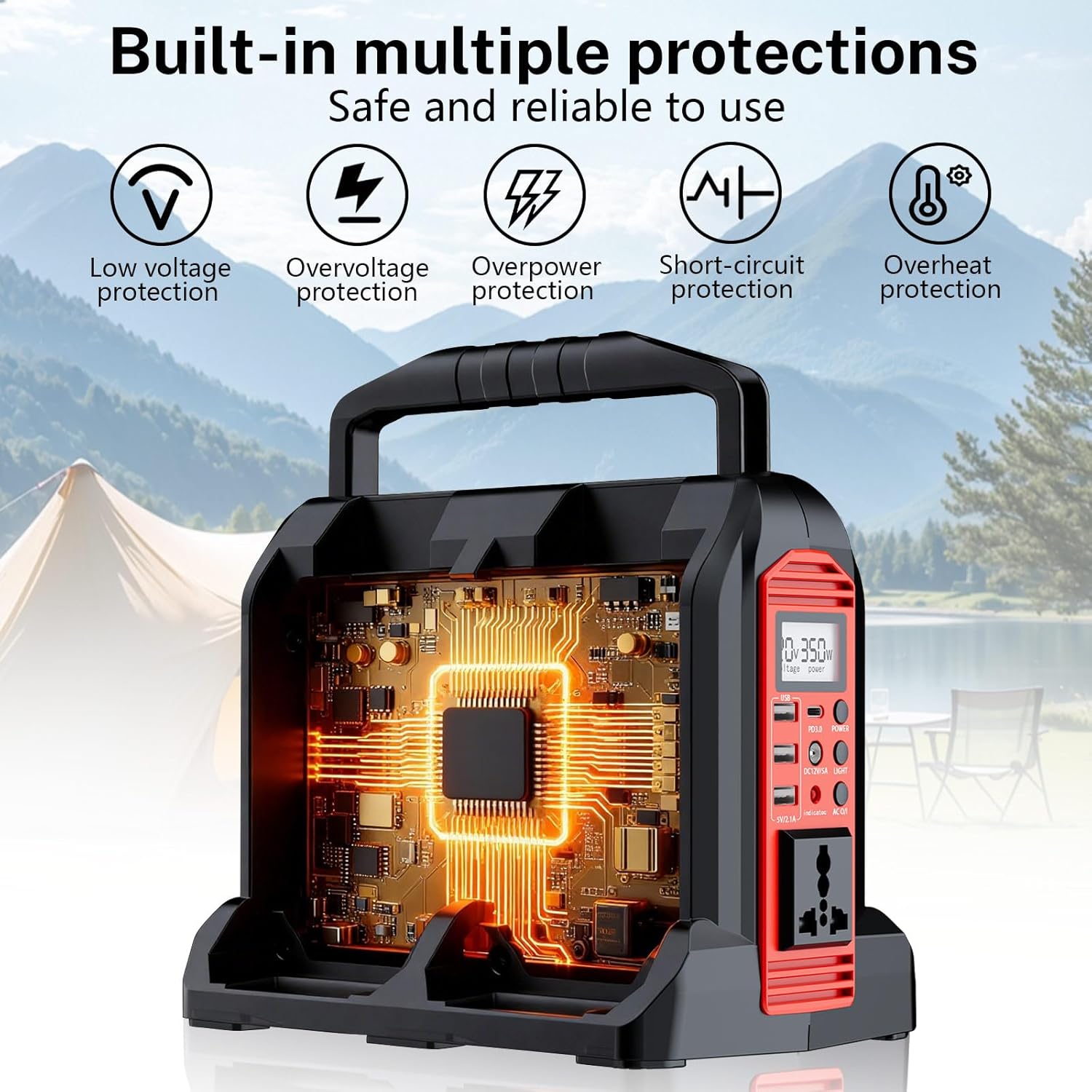 Power Inverter 4-Port for Milwaukee M18 18V Battery, 350W Power Supply Inverter Pure Sine Wave, Converter DC 18V to AC 120V for Outdoor & Emergency Power Supply [ Battery Not Included ]