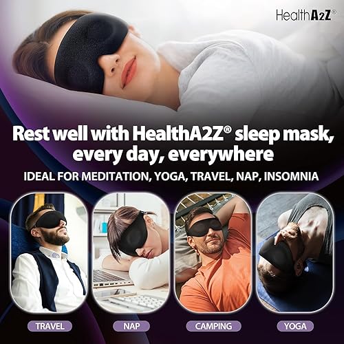 Miniatura 4 de HealthA2Z Antifaz para dormir, tecnología termoadherida, fácil de ajustar, ideal para meditación, yoga, viajes, siesta, insomnio, negro