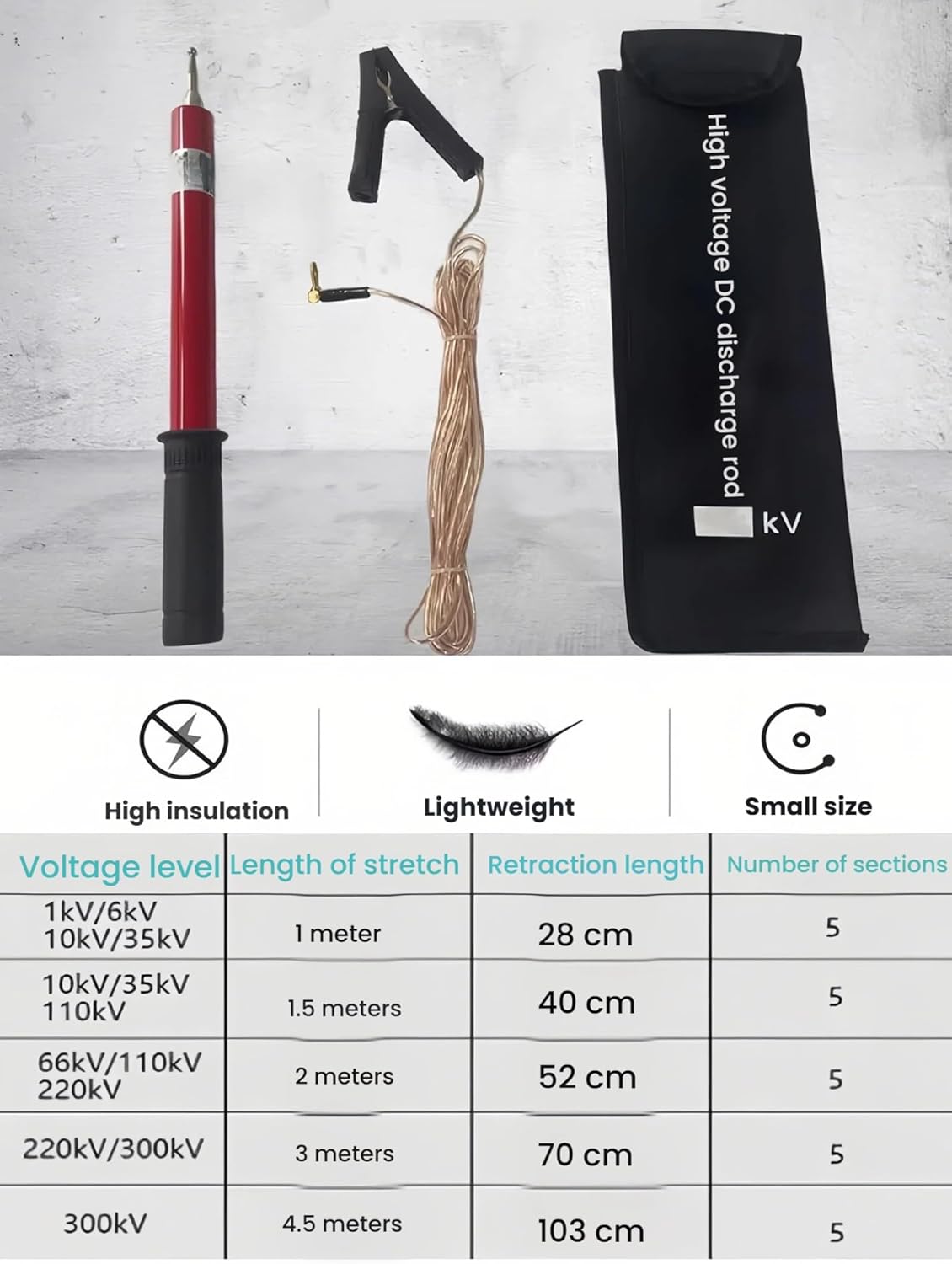 Retractable High Voltage Insulation Discharge Pole for Electrical Safety Testing & Line Maintenance - Essential Tool for Electricians & Utility Workers