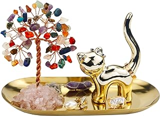 Carselage Cat Ring Holder Cat Lovers Gifts for Women | Crystal Tree Ring Dish Earrings Jewelry Box Organizer Trinket Tray, Birthday Gifts for Teen girls Trendy Stuff