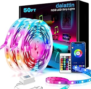 dalattin 50ft Led Strip Lights, Bluetooth+IR Led Lights for Bedroom, 5050 RGB Music Sync Color Led Lights with Smart APP&Remote Control for Party Kitchen Room Home Decoration (2 Rolls of 25ft)