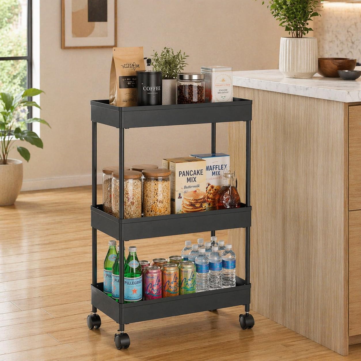 Rainspire 3-Tier Kitchen Storage Trolley with Wheels | Multipurpose Rolling Organizer Rack, Space Saver Organizer-Onion Potato Rack & Vegetables Stand - Black-image-29