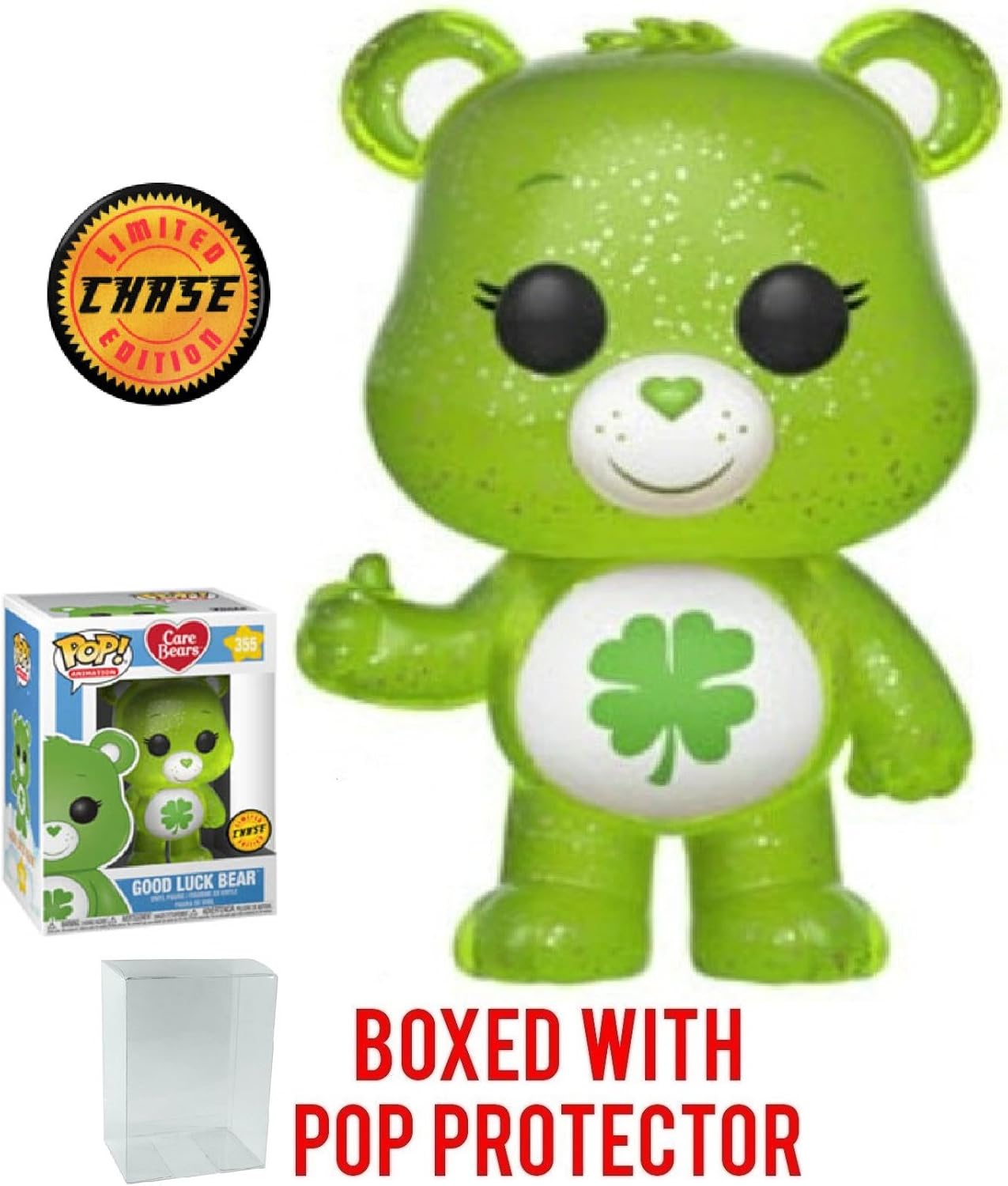 Funko Pop! Animation: Care Bears - Good Luck Bear Glitter Chase Vinyl Figure (Includes Compatible Pop Box Protector Case)