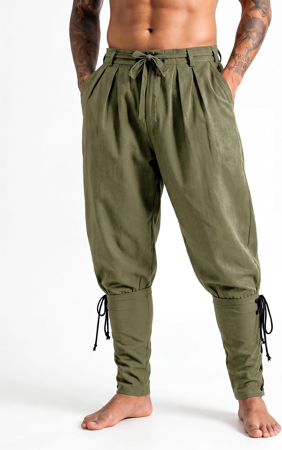 Runcati Mens Medieval Pirate Pants Ankle Banded Renaissance Viking Trousers