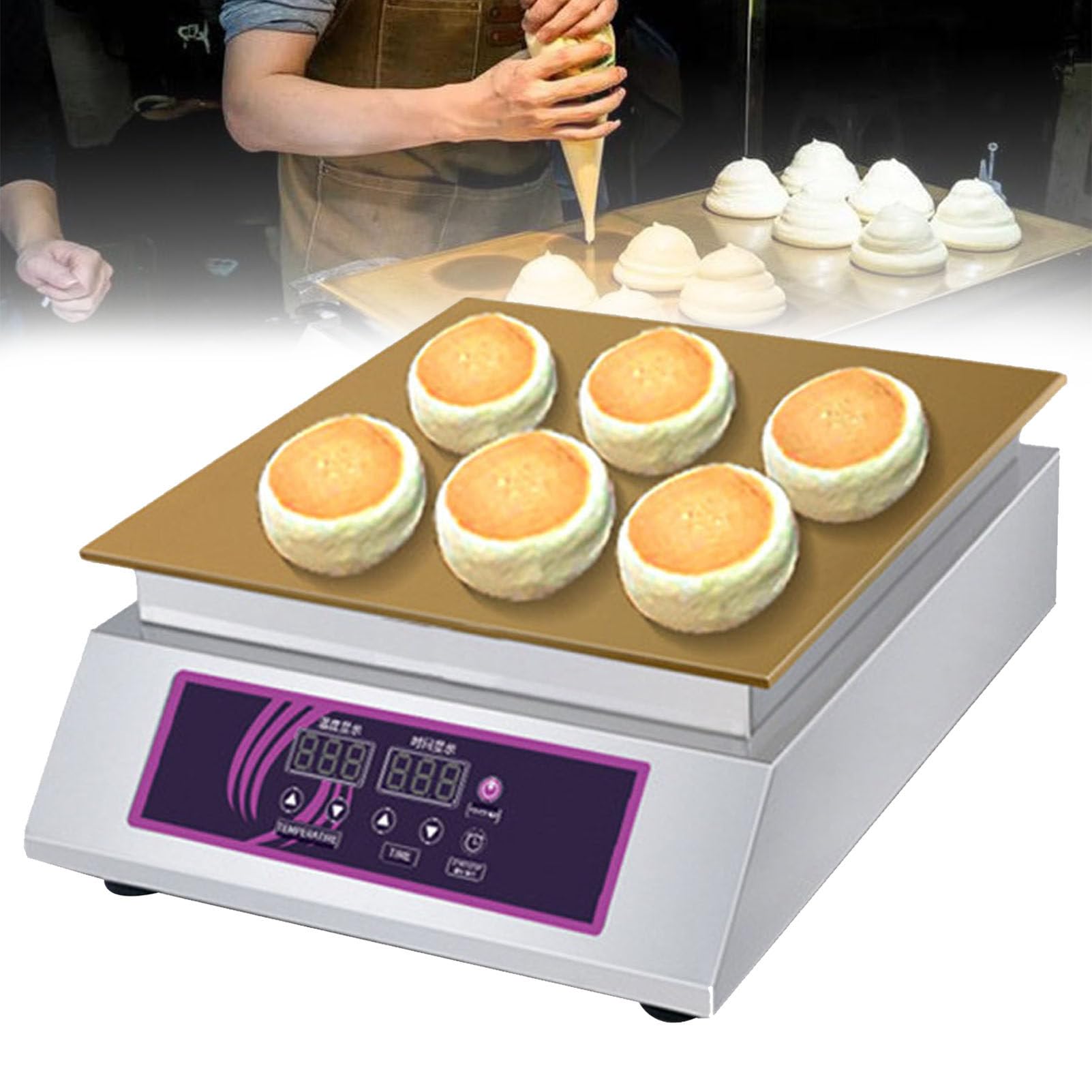 HTTGDGDH Electric Souffle Machine, Commercial Dorayaki Pancake Souffle Maker Machine, Temperature Range: 0-260°, With Stainless Steel Cover,Singlehead