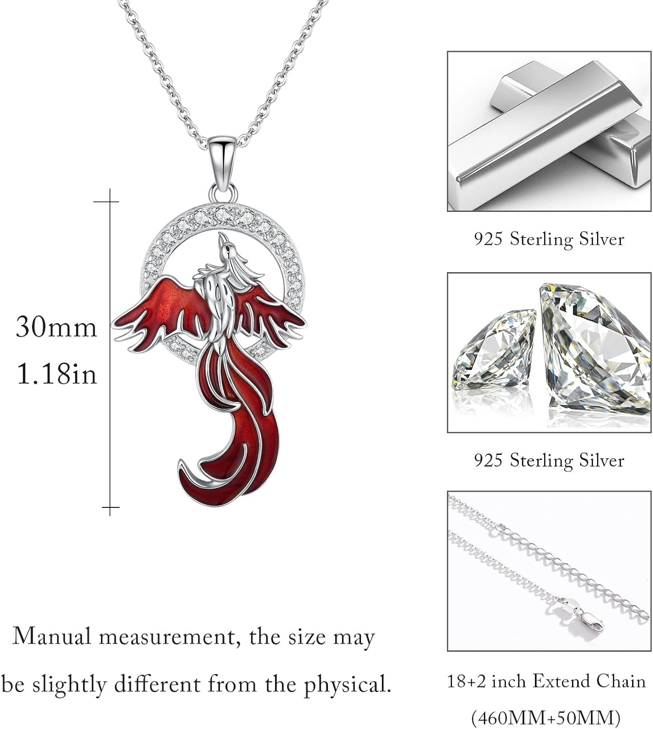 MEDWISE Phoenix Necklace 925 Sterling Silver Red Dripping Oil Phoenix Pendant Necklace Jewelry Gift for Women Mom - Image 3
