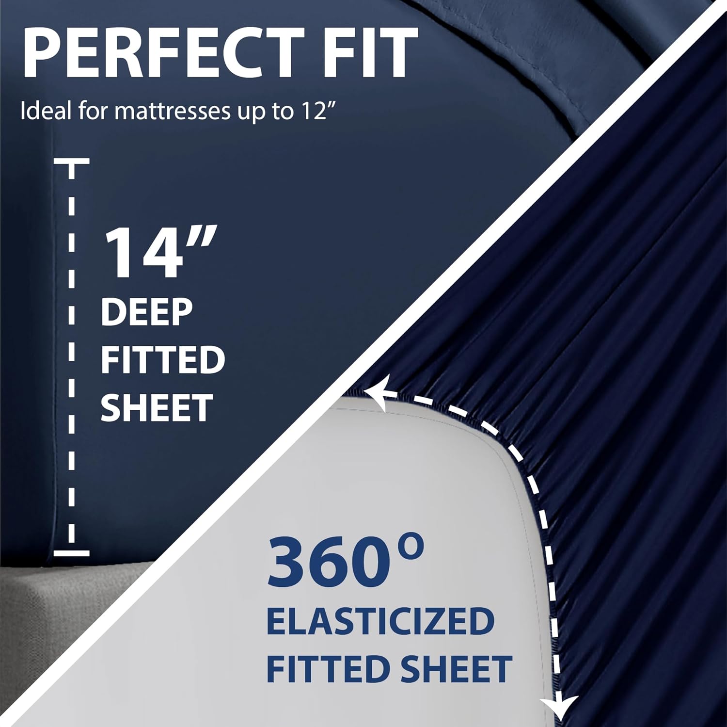 Cathay Home Full Double-Sided Organizer Pocket Fitted Smart Sheet - Double Brushed Ultra Soft – Wrinkle & Fade Resistant - 14" Deep Pocket Fitted Sheet Only (Full, Navy) - Image 4