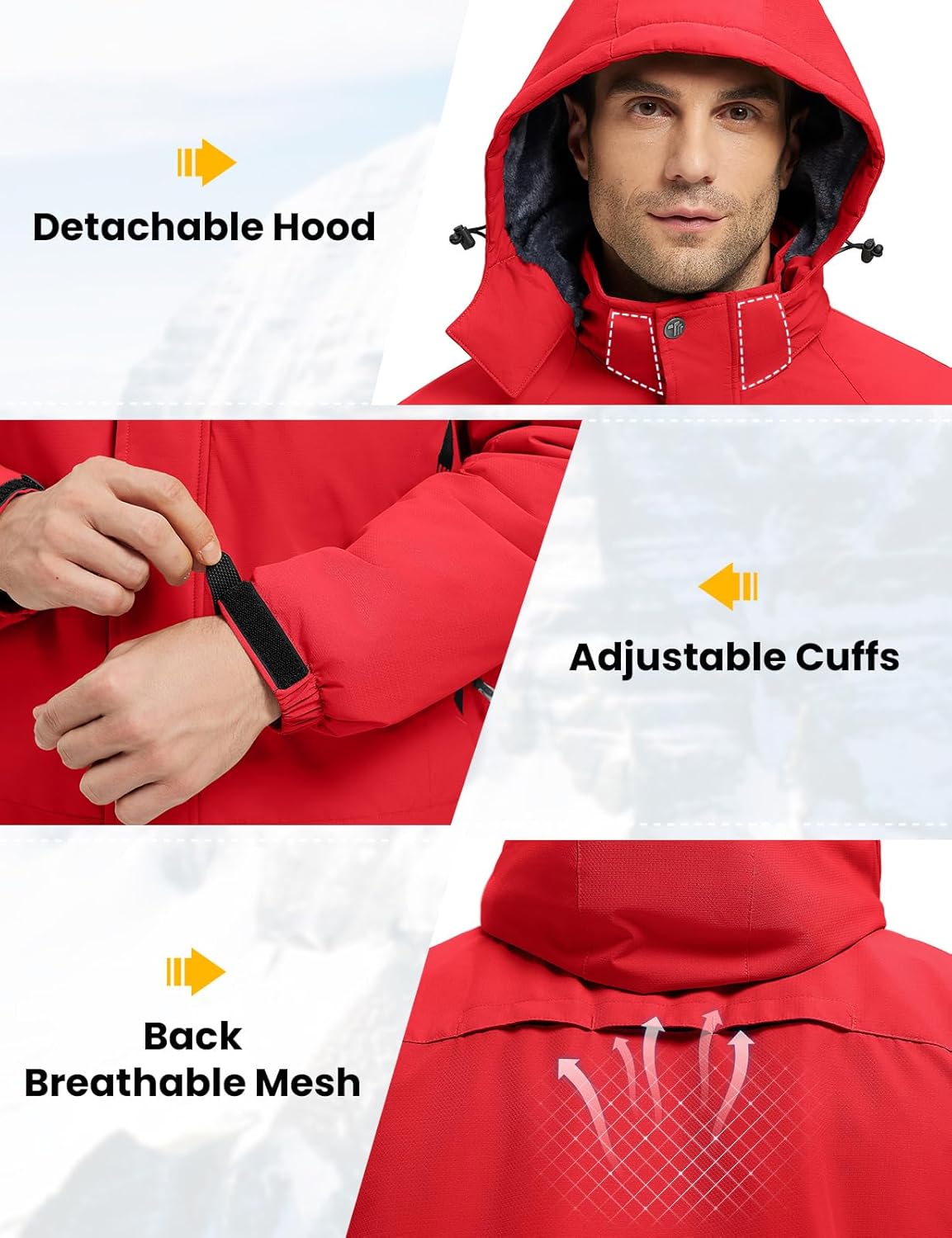 Rdruko Men's Ski Snow Jacket Waterproof Winter Insulated Fleece Hooded Outdoor Mountain Coat - Image 7