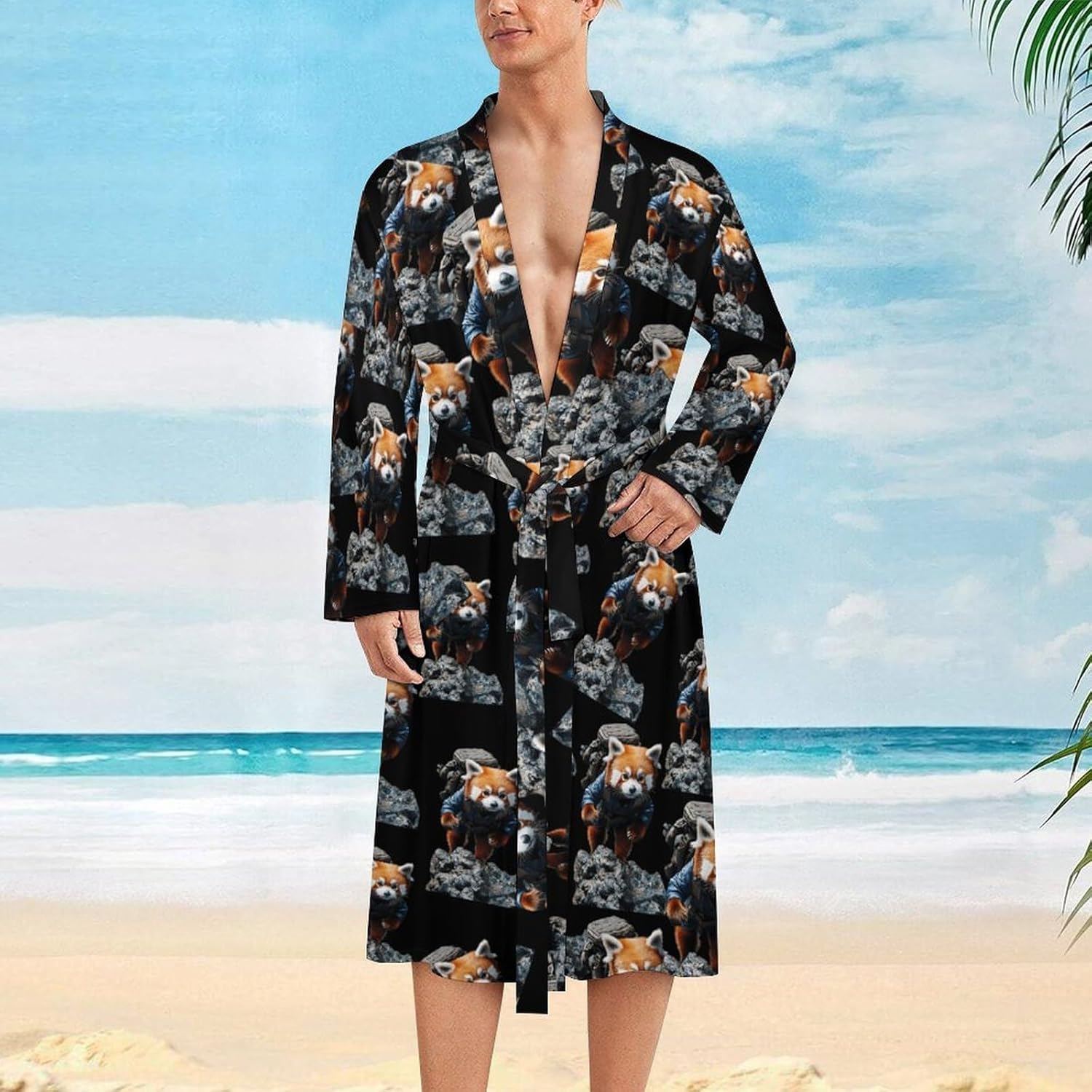 Cute Travel Panda Mens Robe Long Bathrobe for Women Bath Robes Lightweight Soft Printed Sleepwear