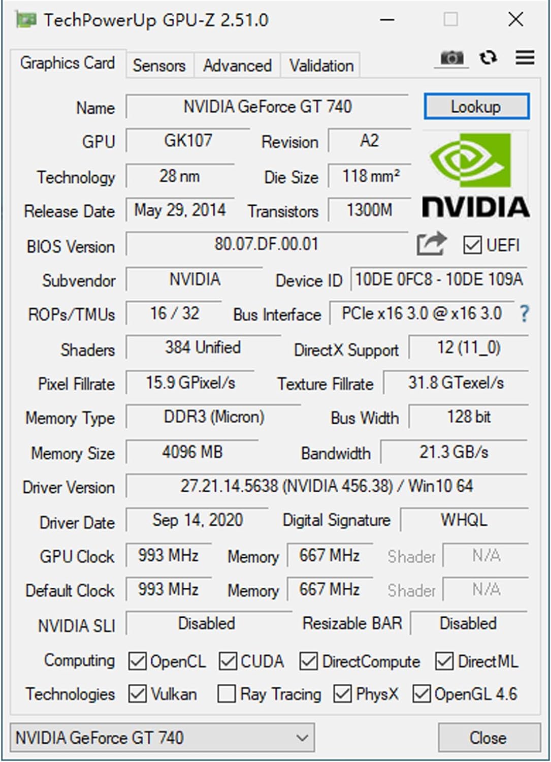 GeForce GT 740 4G DDR3 Low Profile Graphics Card, PCI Express 3.0 x16, HDMI/VGA/DVI, Entry Level GPU for PC, SFF and HTPC, Compatible with Win11