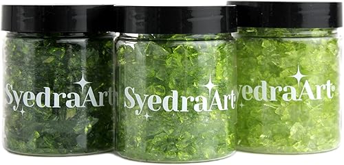 Miniatura 97 de Syedra - Juego de 3 piezas de vidrio triturado para manualidades, arte de resina, piezas de espejo de color triturado, 1 libra (amarillo)