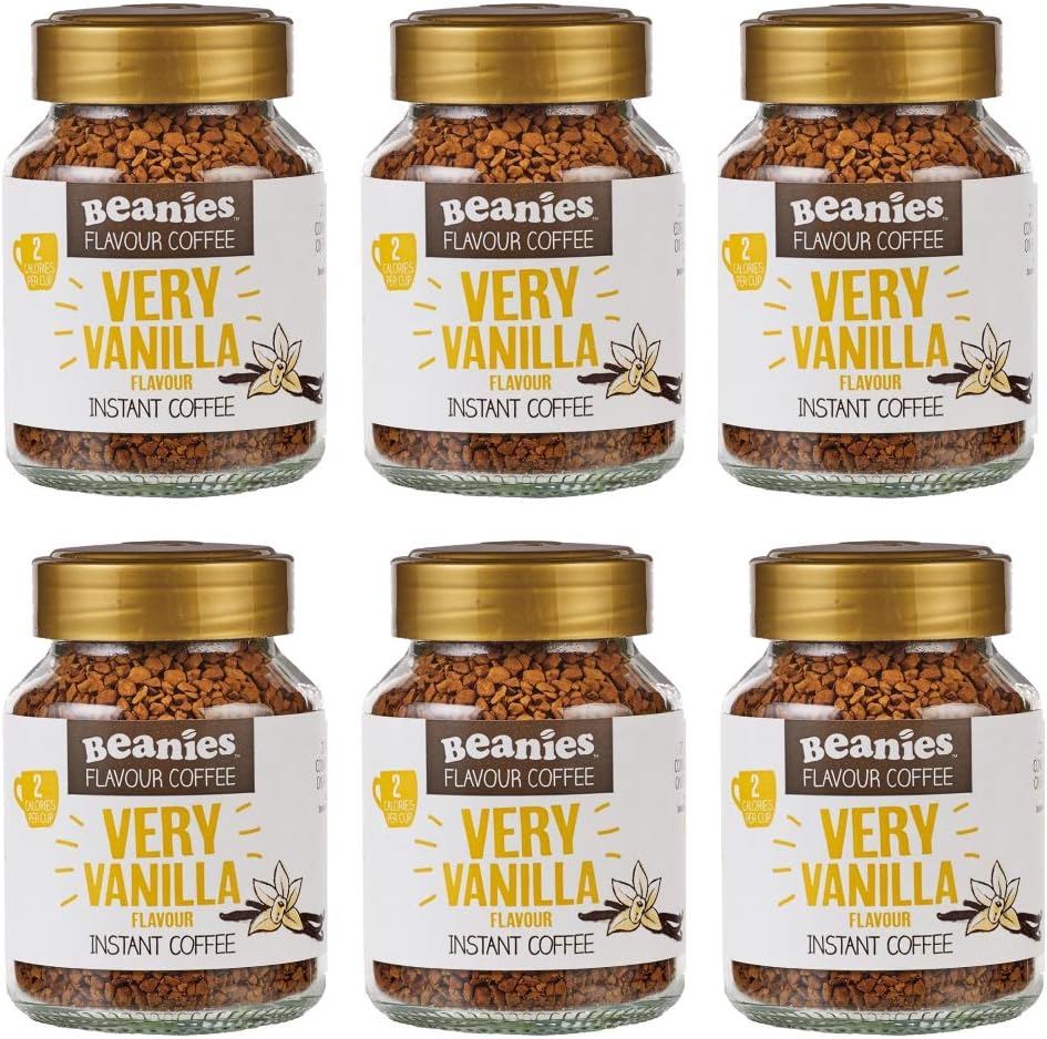 6x Beanies Very Vanilla Flavoured Instant Coffee Jars: 50g per jar