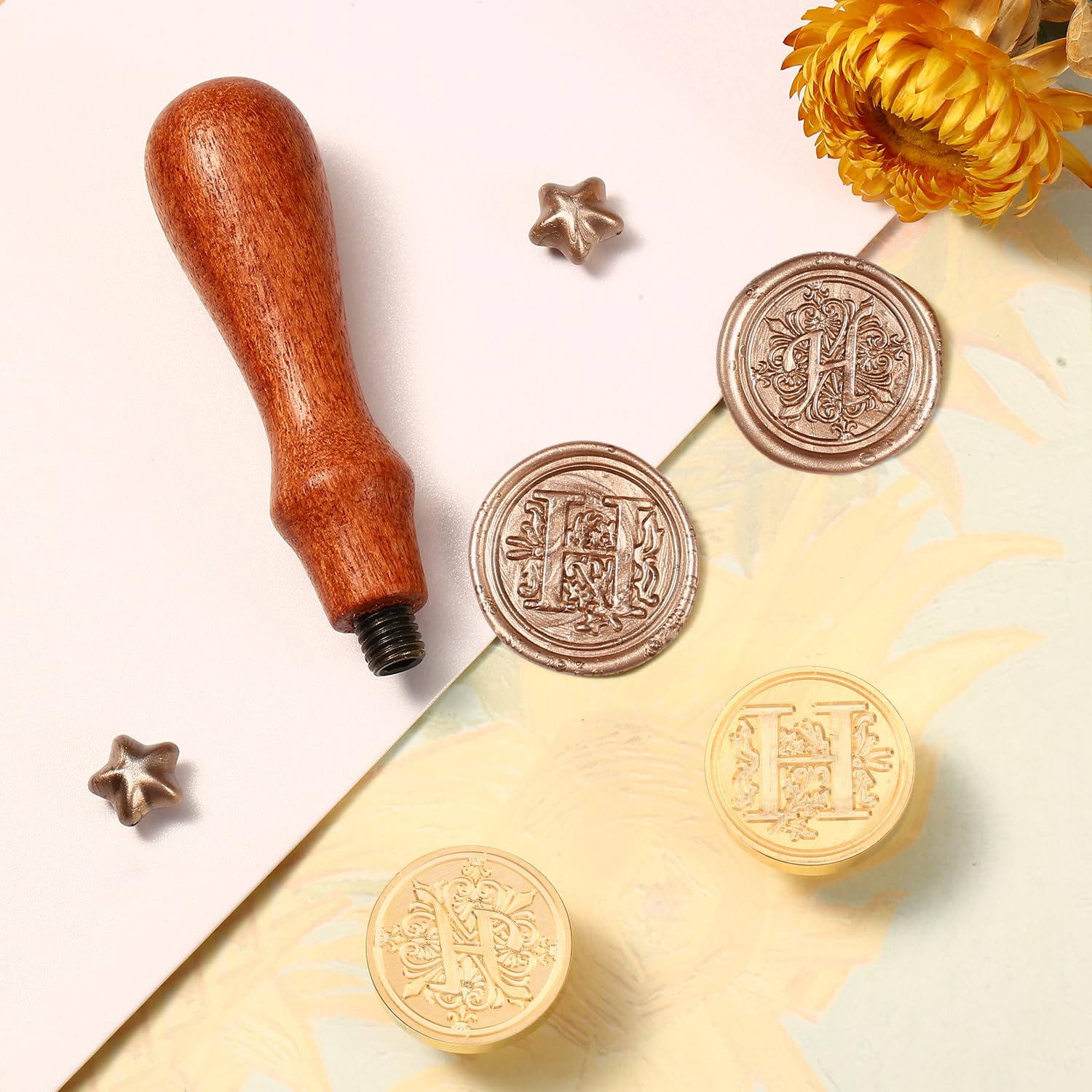 Comealltime Pack of 2 Retro Alphabet Sealing Wax Stamps, A~Z Initials Wax Stamp with Wooden Handle - Image 3