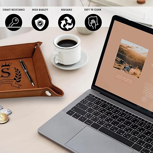 Miniatura 4 de Bandeja personalizada para Catchall, organizador de valet personalizado, organizador de joyas de cuero, bandeja de valet para hombres y mujeres,