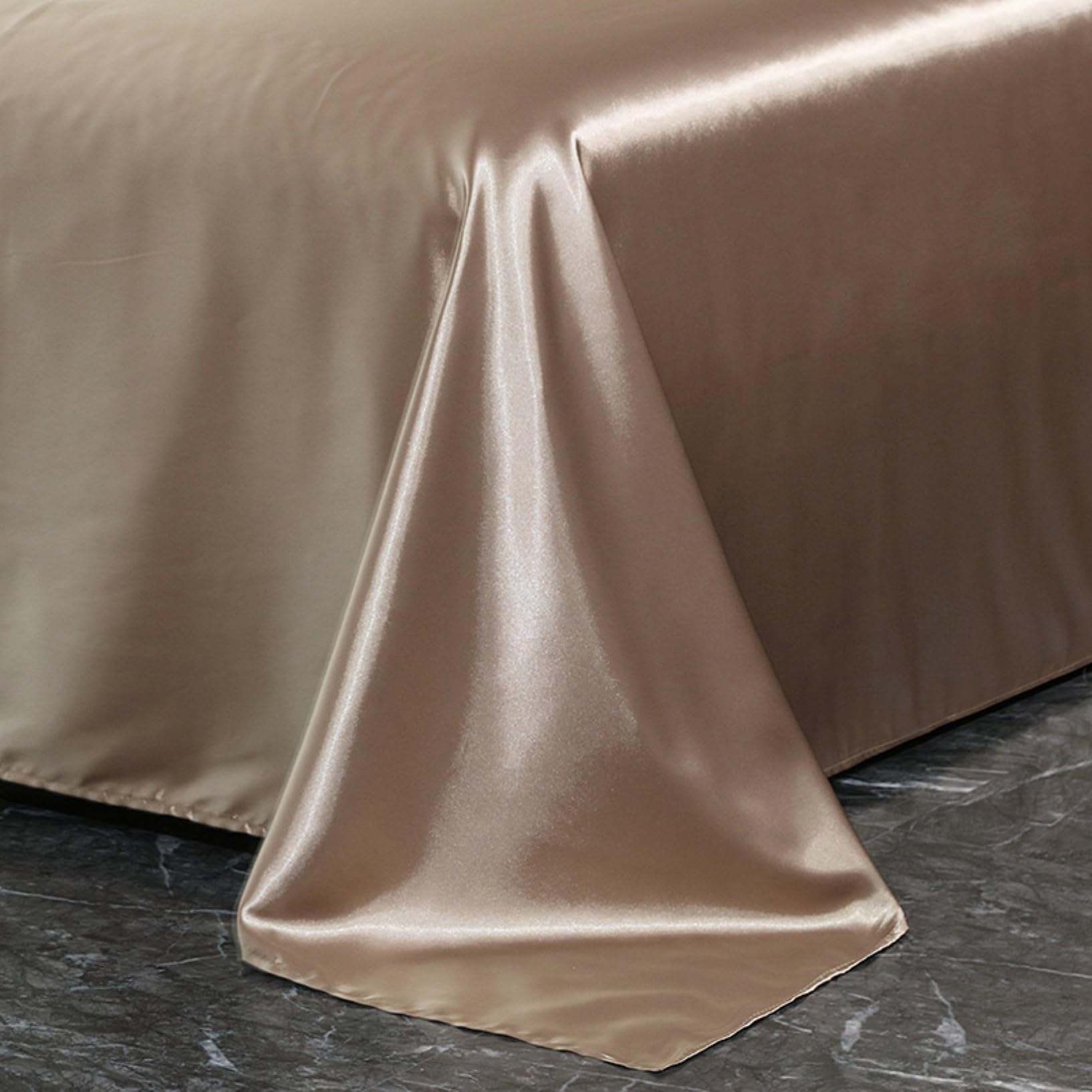 Juego Sábanas Satén Tamaño Queen,Sábanas Satén Sedosas Y Lujosamente Suaves,Similares A Las Sábanas Seda For El Cabello Y La Piel,Regalos For Mujeres(Camel,245 * 250cm(Round Angle Sheet))